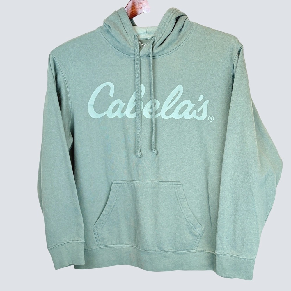 Cabela's Women XL Hoodie Sage Green Logo Pullover Sweatshirt Cotton Blend